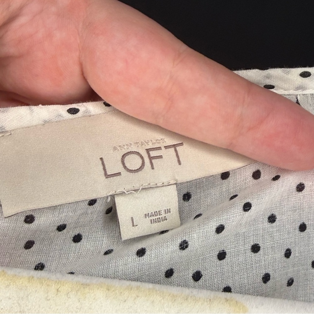Loft White Tiny Polka Dot Button-Down Blouse W/ C… - image 3